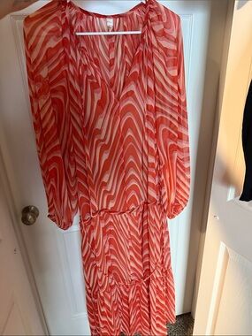 Mango Coral and Ivory Swirl Maxi Dress